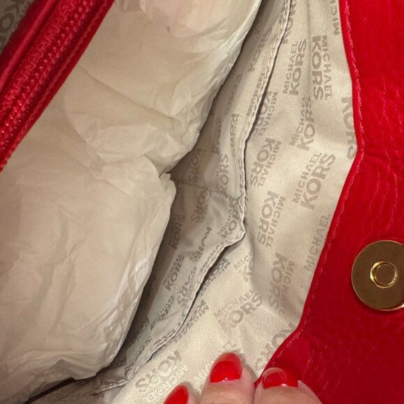 Michael Kors Red Leather Hamilton Medium East West Tote Shoulder Bag - Picture 6 of 13